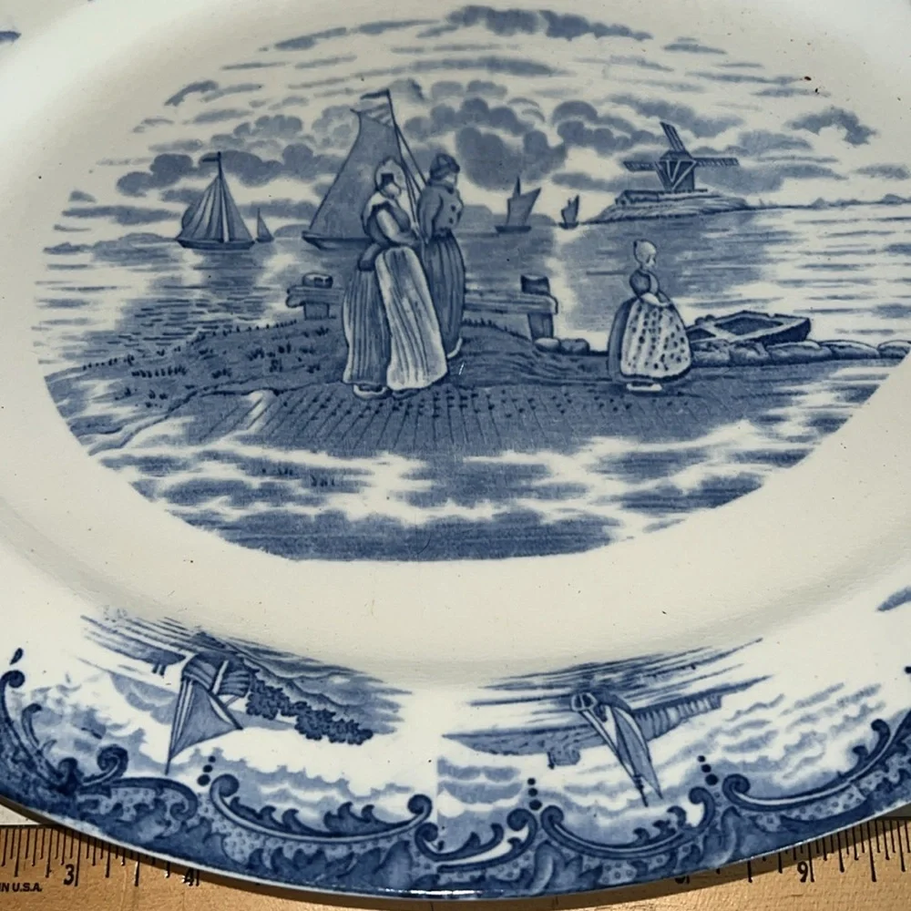 Antique Wedgwood Hague England blue delft Holland Dutch windmill platter